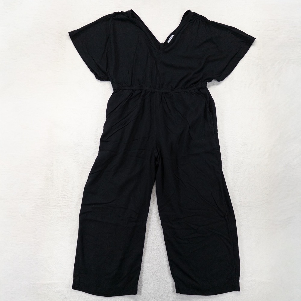 Old Navy Womens Jumpsuit XXL Black V-Neck Short Sleeve Elastic Waist Wide Leg